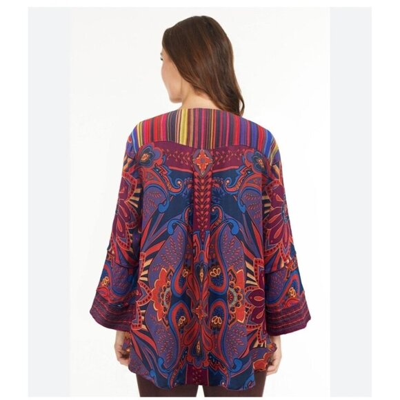 John Mark Top Large Boho Embroidered Floral Burgundy Artsy - Picture 3 of 12